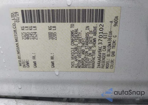 2019 Nissan Maxima 3.5 S z USA, uszkodzony, nr VIN 1N4AA6AV6KC370102